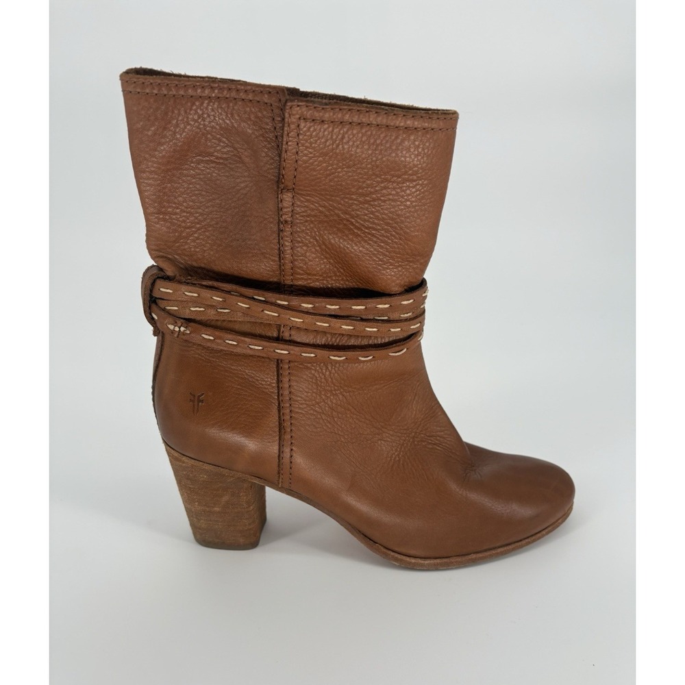 Frye Naomi Pickstitch Mid Boots Womens 9 Whiskey Brown Full Grain Leather $378